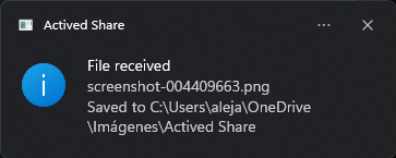 Notificación de Actived Share que confirma la recepción de un archivo.